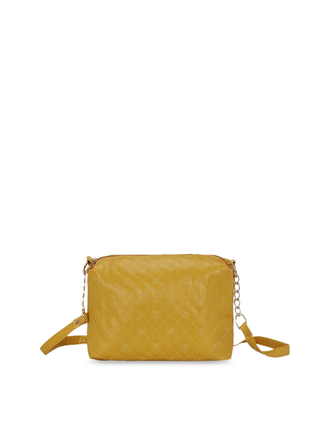 

KLEIO Women Yellow Textured Quilted Sling Bag
