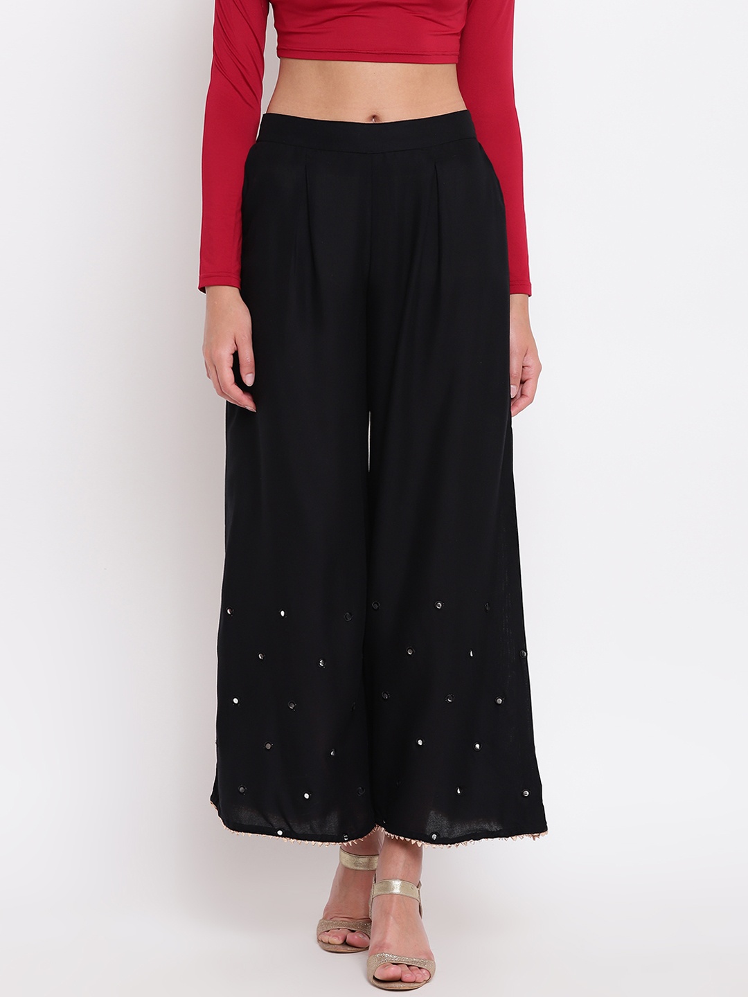 

Be Indi Women Black Solid Flared Palazzos