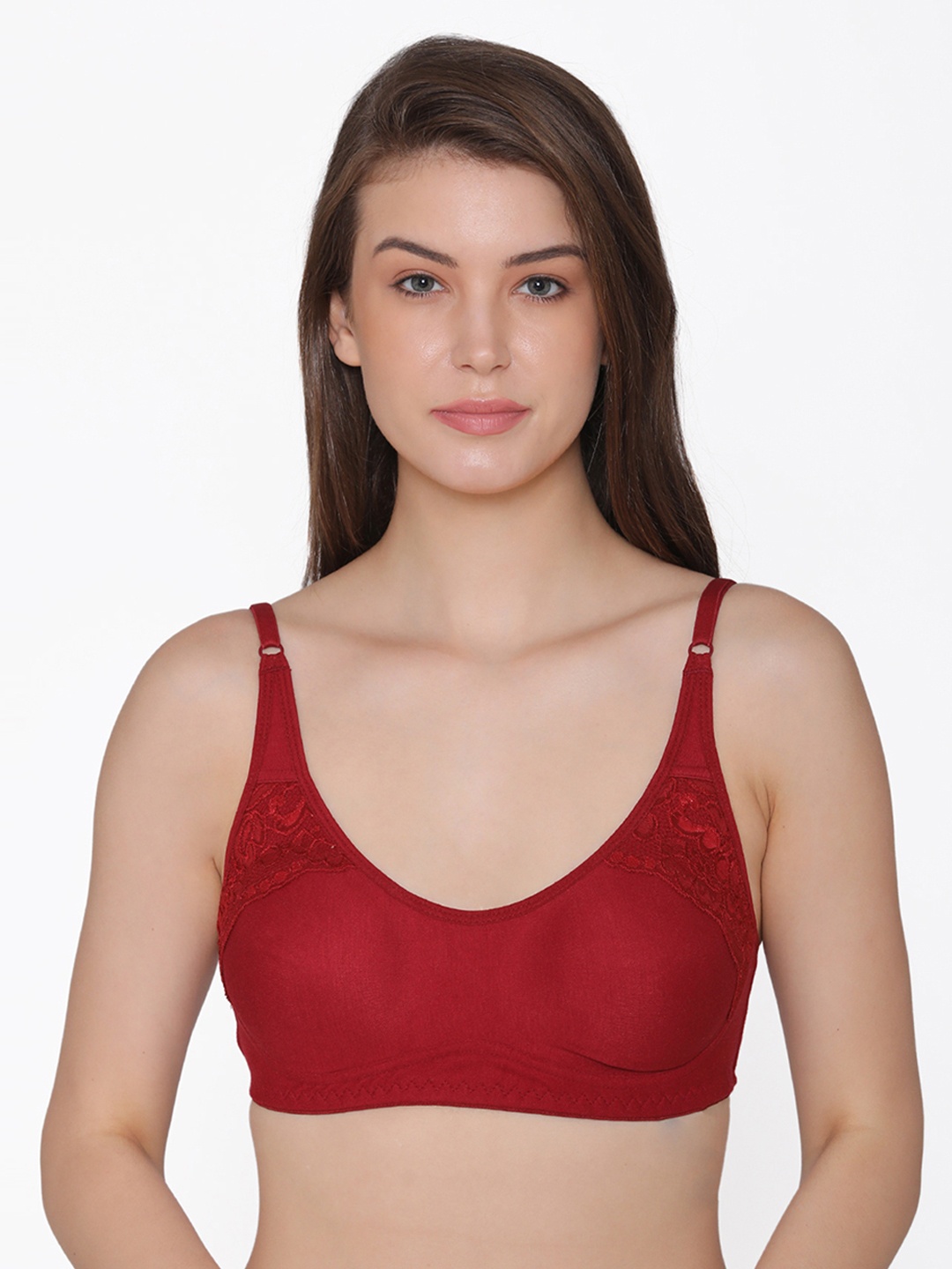 

Clovia Cotton Rich Non-Padded Non-Wired Bra With Lace, Maroon