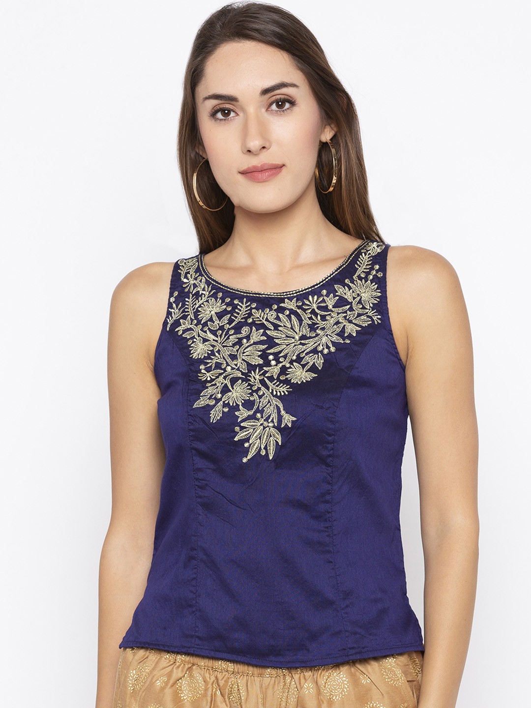 

Globus Women Navy Blue Embellished Top