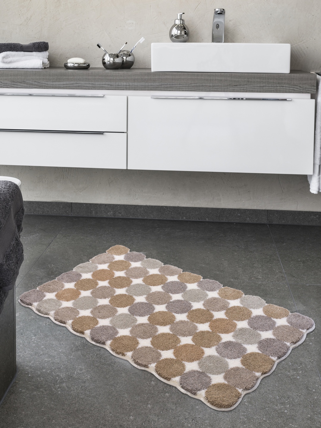 

OBSESSIONS Brown & Grey Colourblocked Poly Acrylic Bathmat