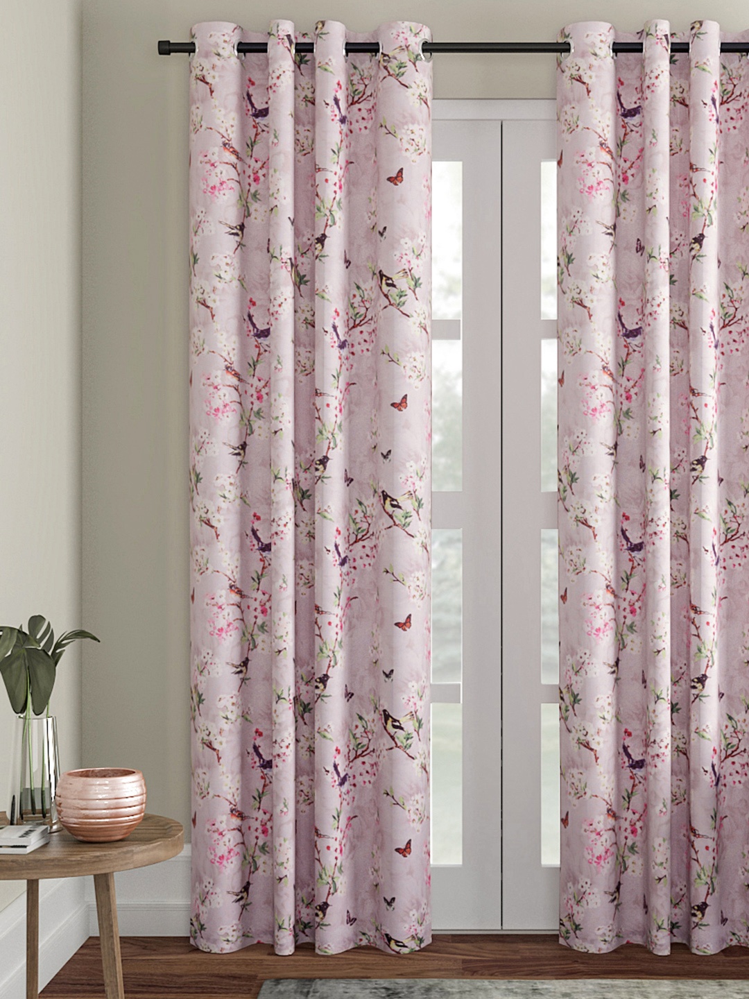 

Soumya Grey & Pink Set of Single Long Door Curtains