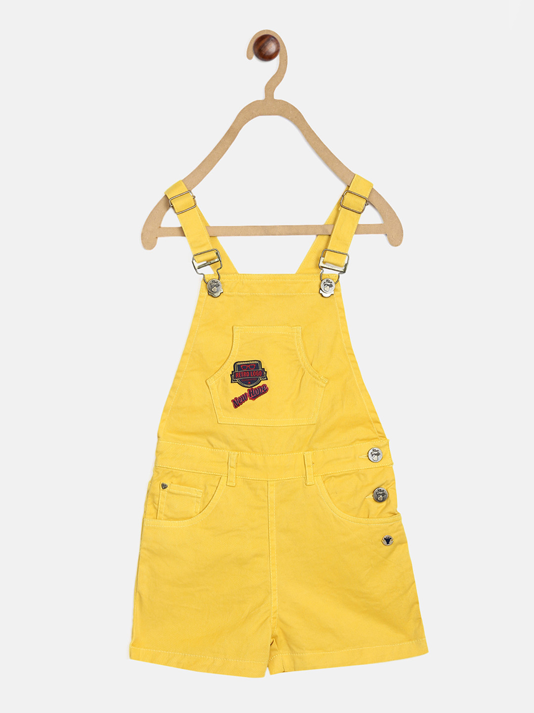 

Blue Giraffe Girls Yellow Solid Slim-Fit Dungarees