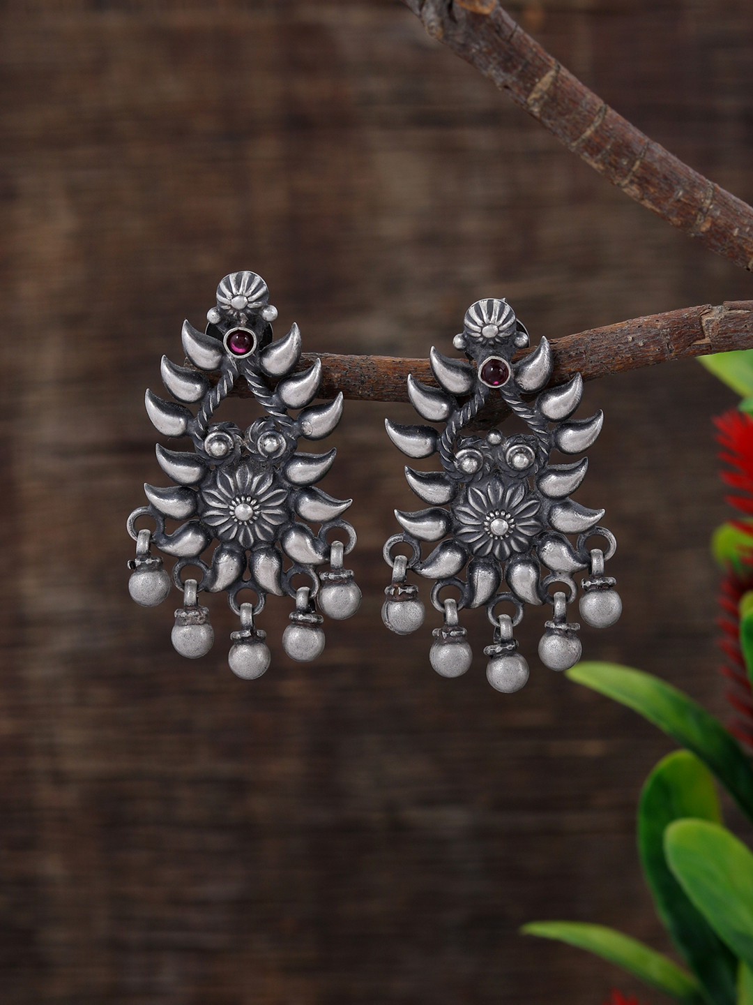 

Silvermerc Designs Oxidised Sterling Silver Floral Drop Earrings