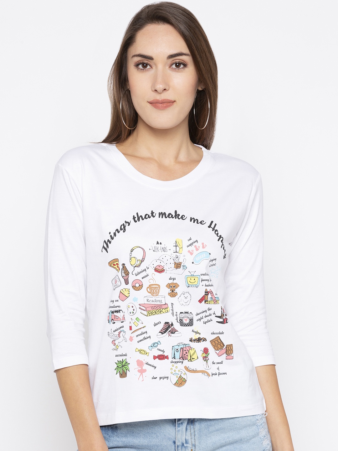 

Globus Women White Printed Round Neck T-shirt