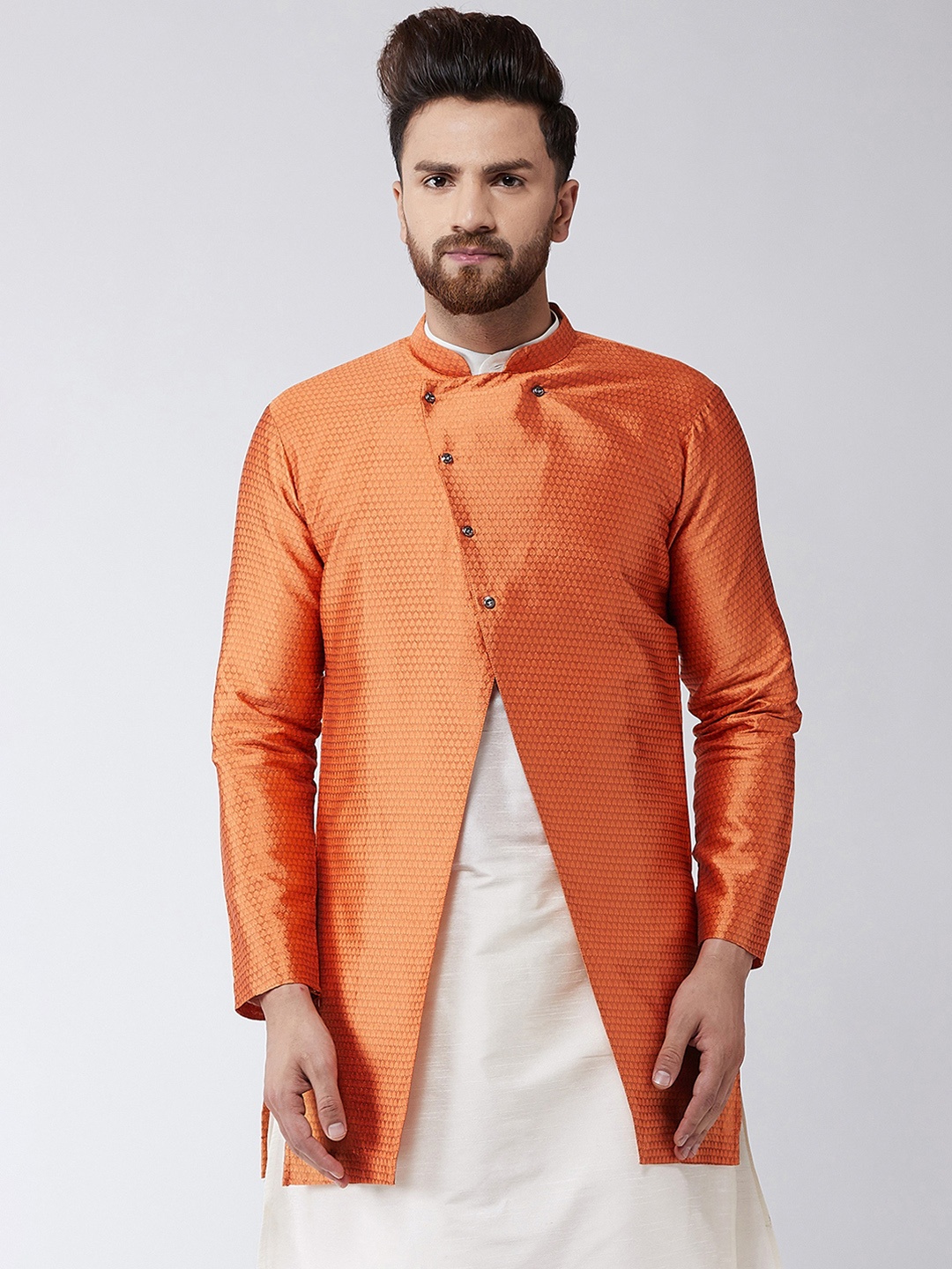 

SOJANYA Men Orange Self Design Sherwani Jacket