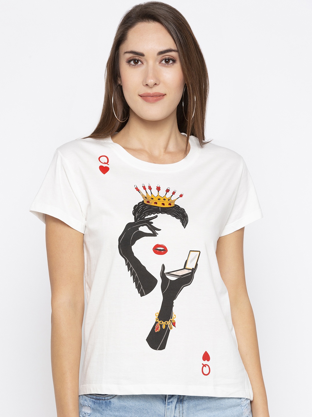 

Globus Women White Printed Round Neck T-shirt