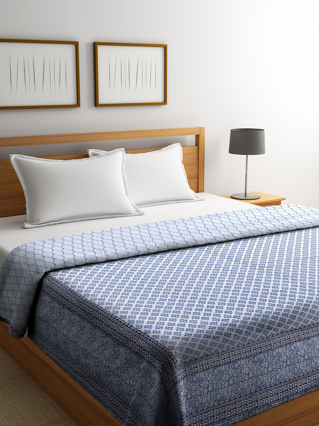 

Rajasthan Decor Blue & Off-White Floral AC Room 120 GSM Double Bed Dohar