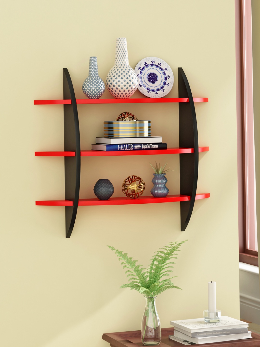 

Home Sparkle Red & Black MDF Basic Wall Shelf