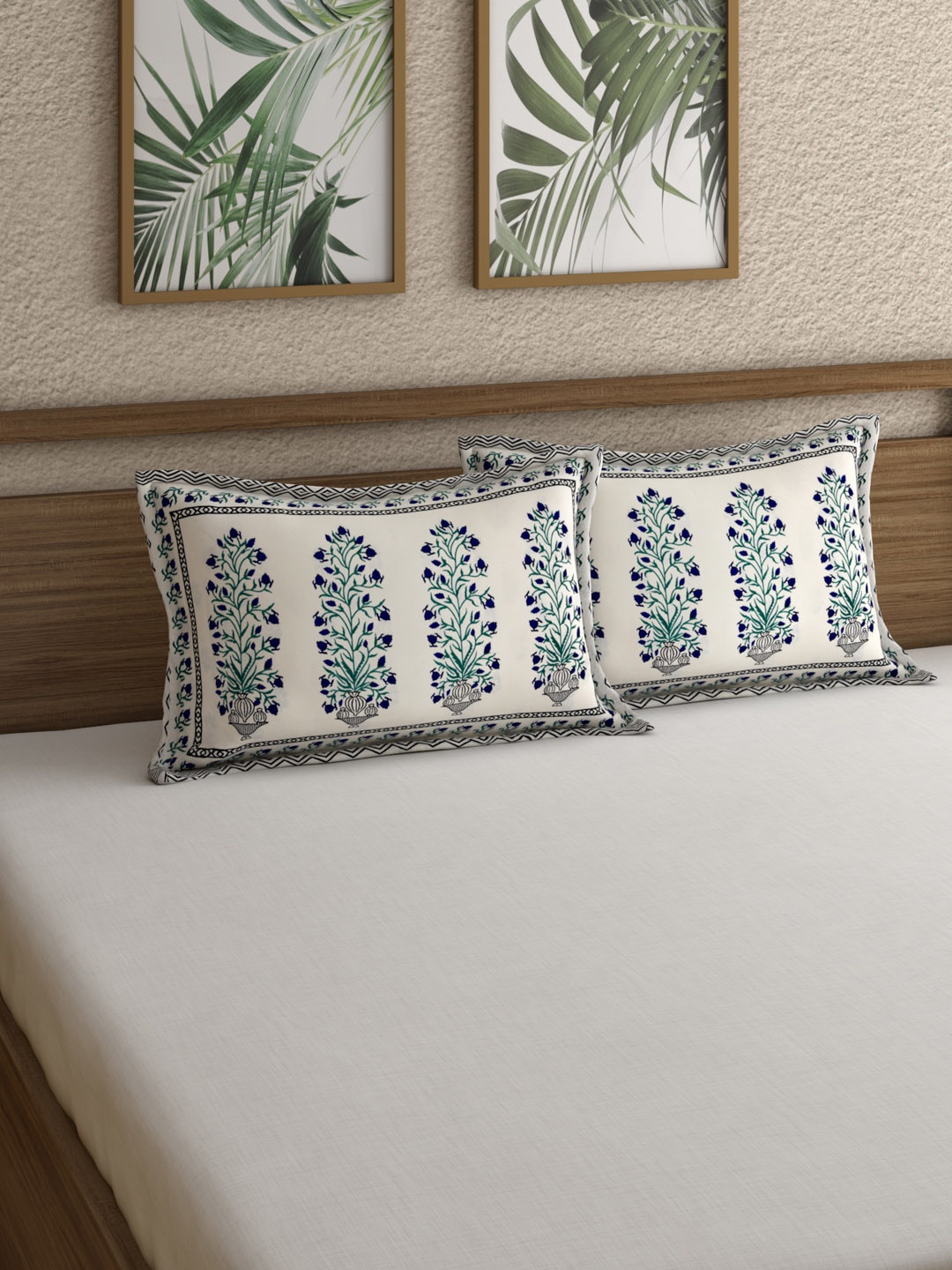 Rajasthan Decor Set of 2 Printed Pillow Covers, Off white