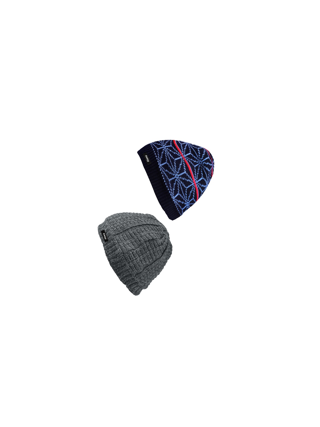 

Knotyy Pack of 2 Men Blue & Grey Self Design Beanie
