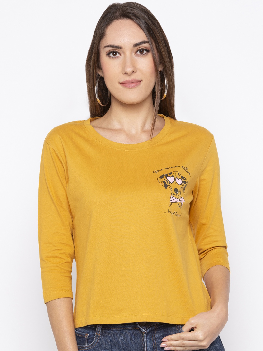 

Globus Women Yellow Printed Round Neck T-shirt