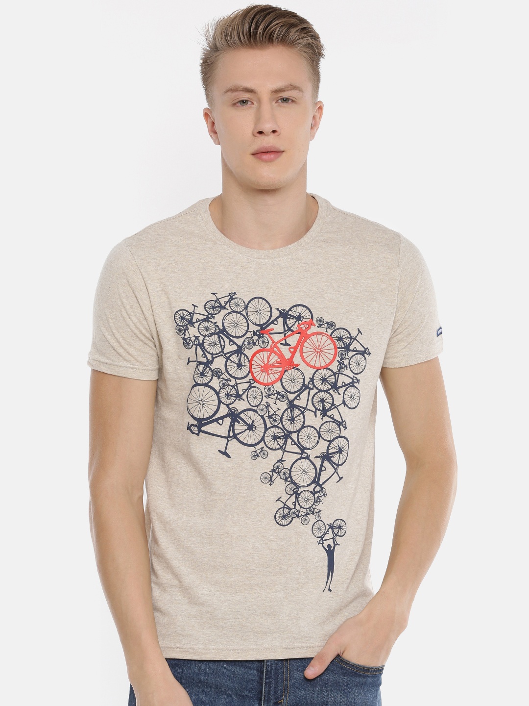 

Steenbok Men Off-White Printed Round Neck T-shirt