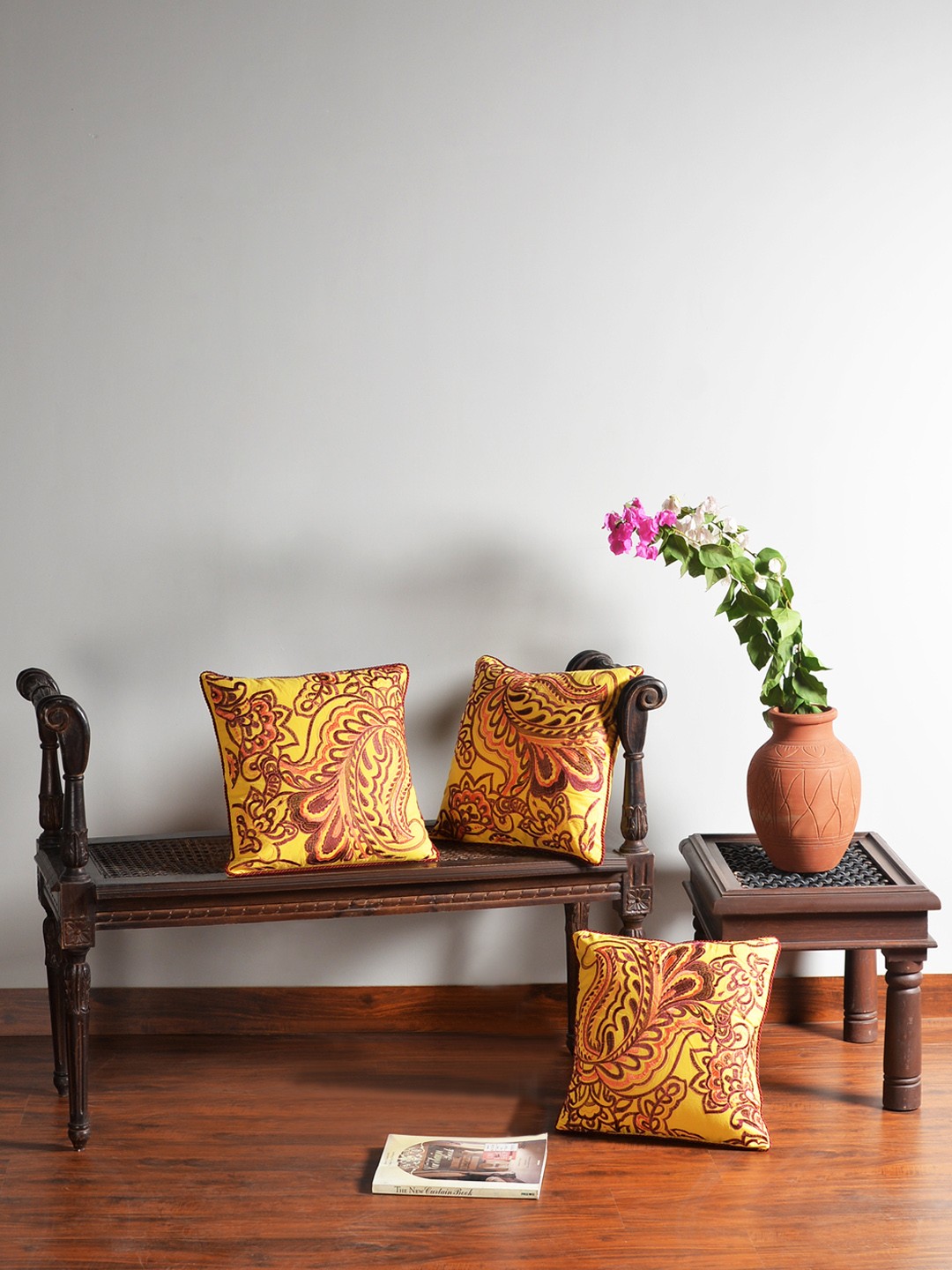 

Deco Window Set of 3 Ethnic Motifs Square Cushion Covers, Yellow