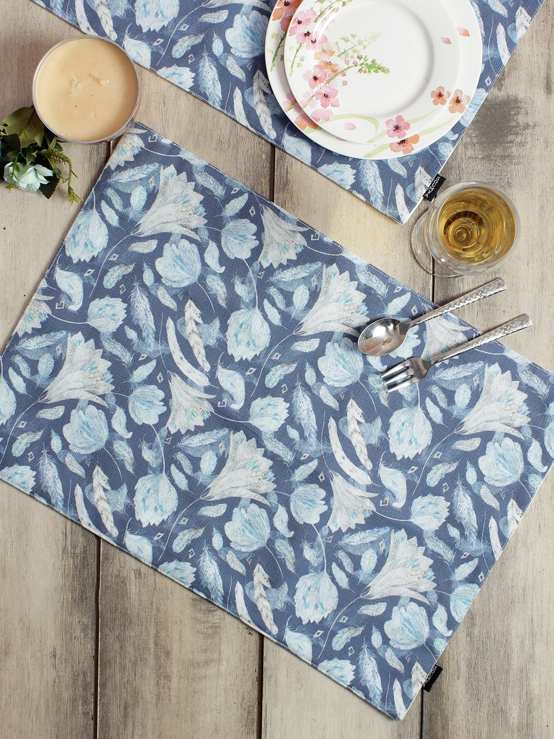 Soumya Set of 6 Printed Table Mats, Blue
