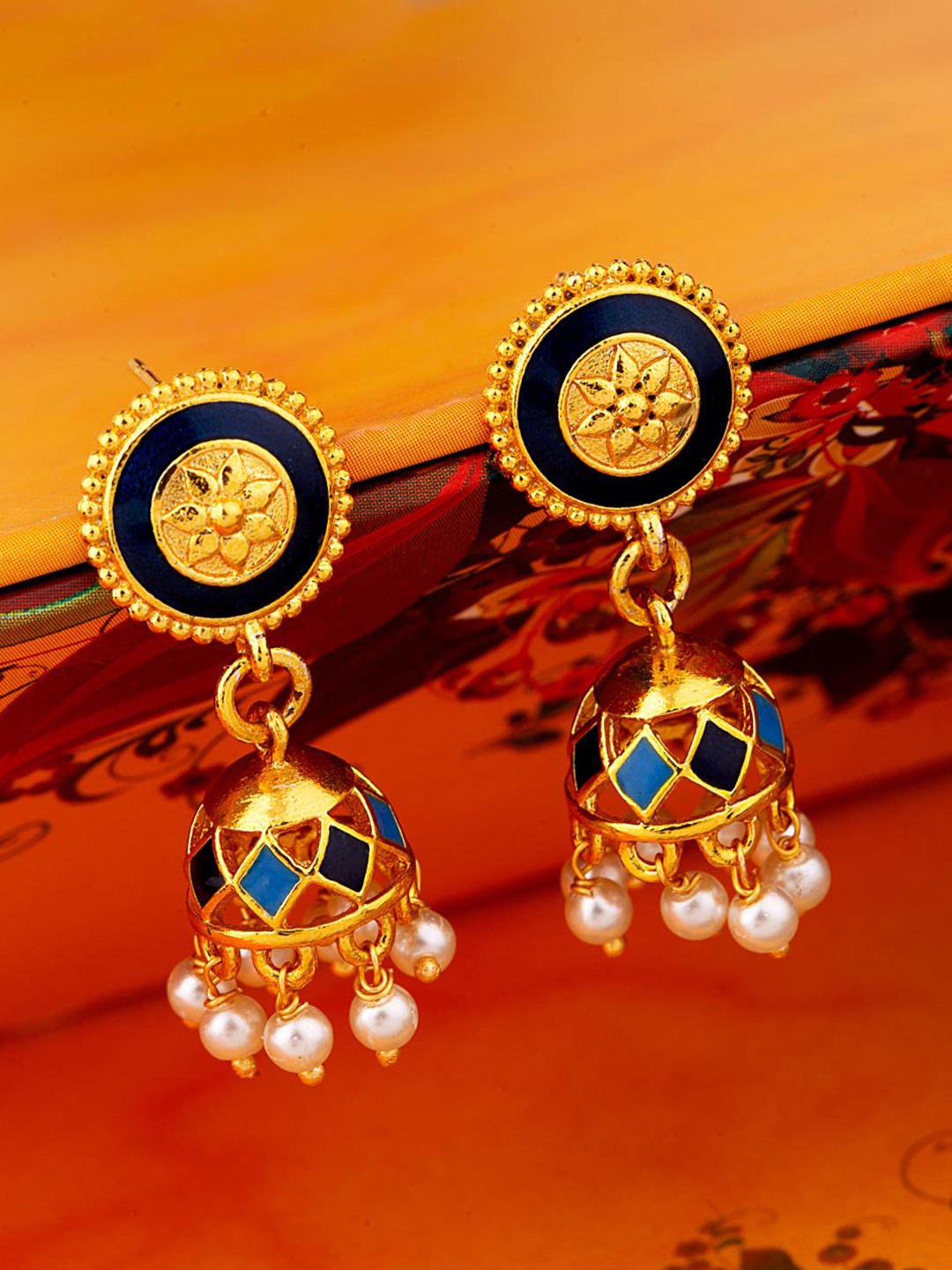 

Voylla Women Gold-Toned Brass-Plated Handcrafted Dome Shaped Jhumkas