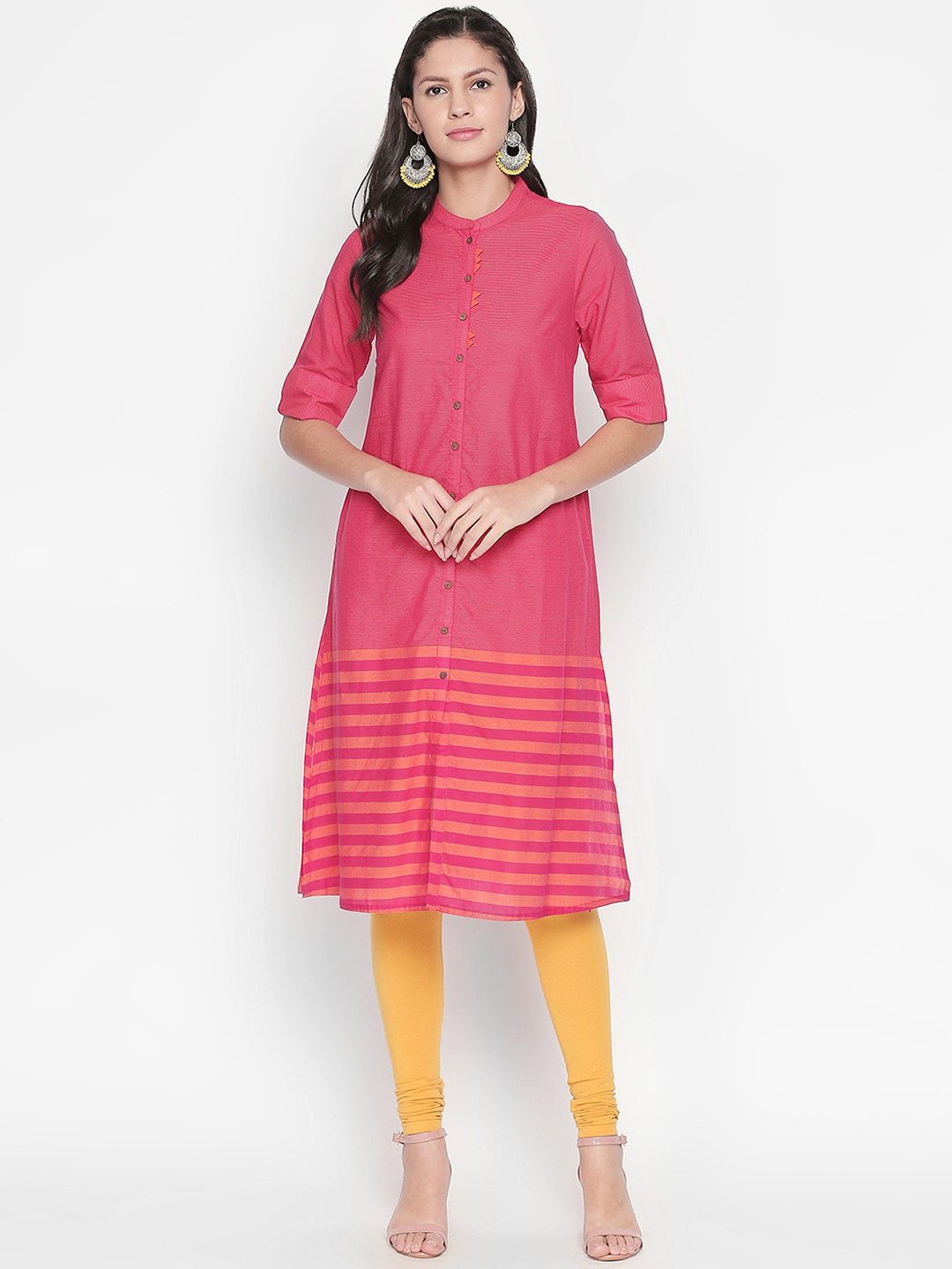 

RANGMANCH BY PANTALOONS Women Pink Striped Straight Kurta