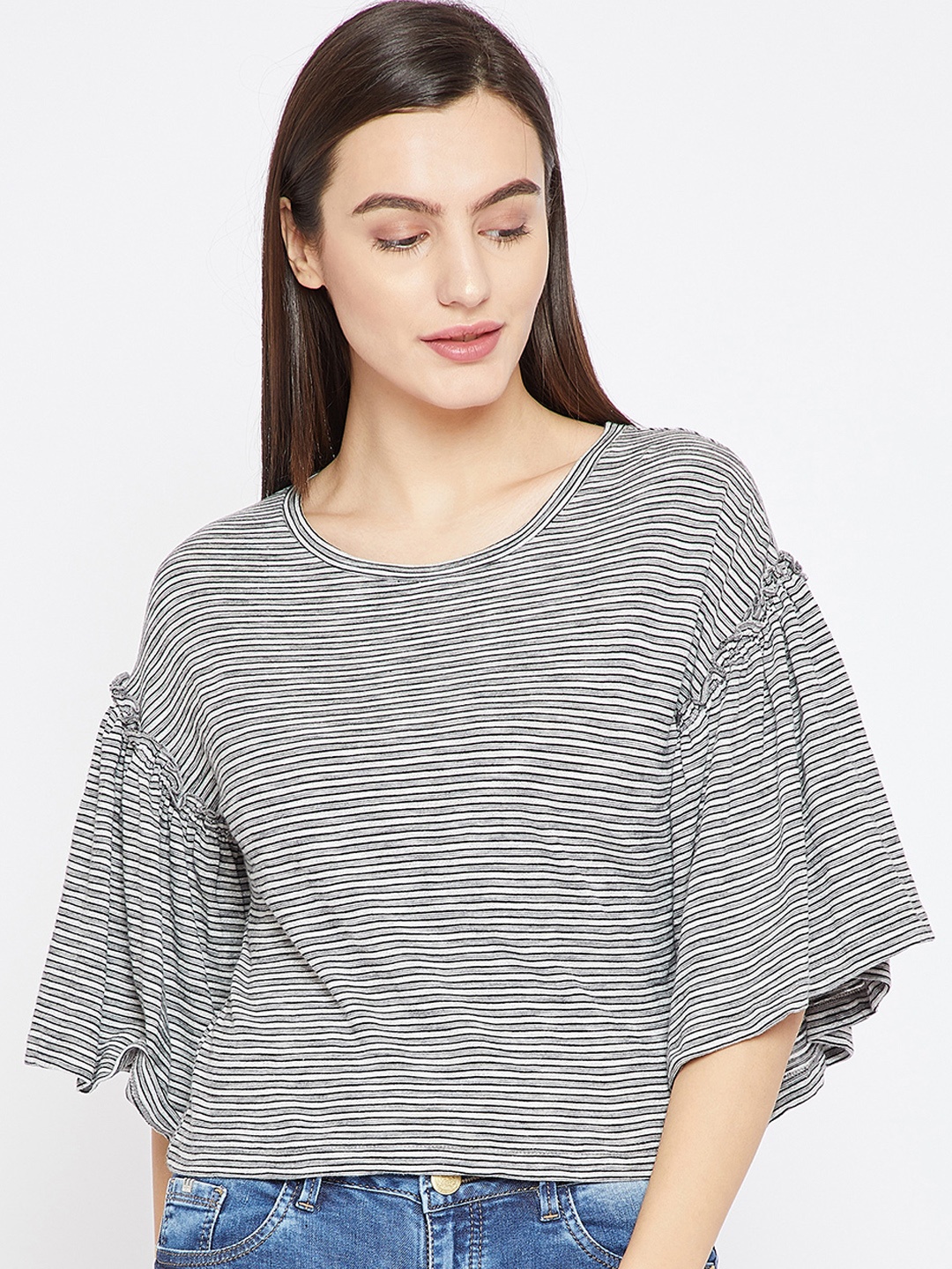 

RARE Women Grey & Black Striped Top