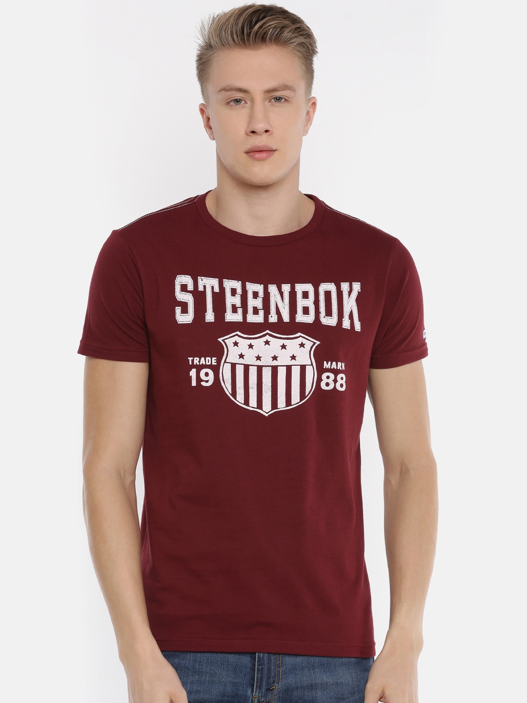 

Steenbok Men Maroon Printed Round Neck T-shirt