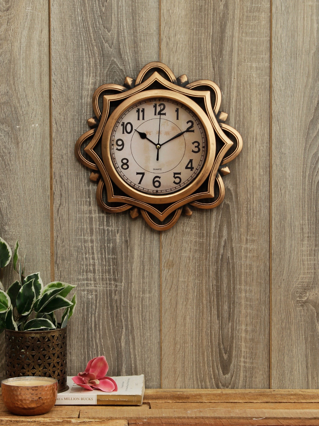 

House Of Accessories Copper-Toned Round Solid Analogue Wall Clock