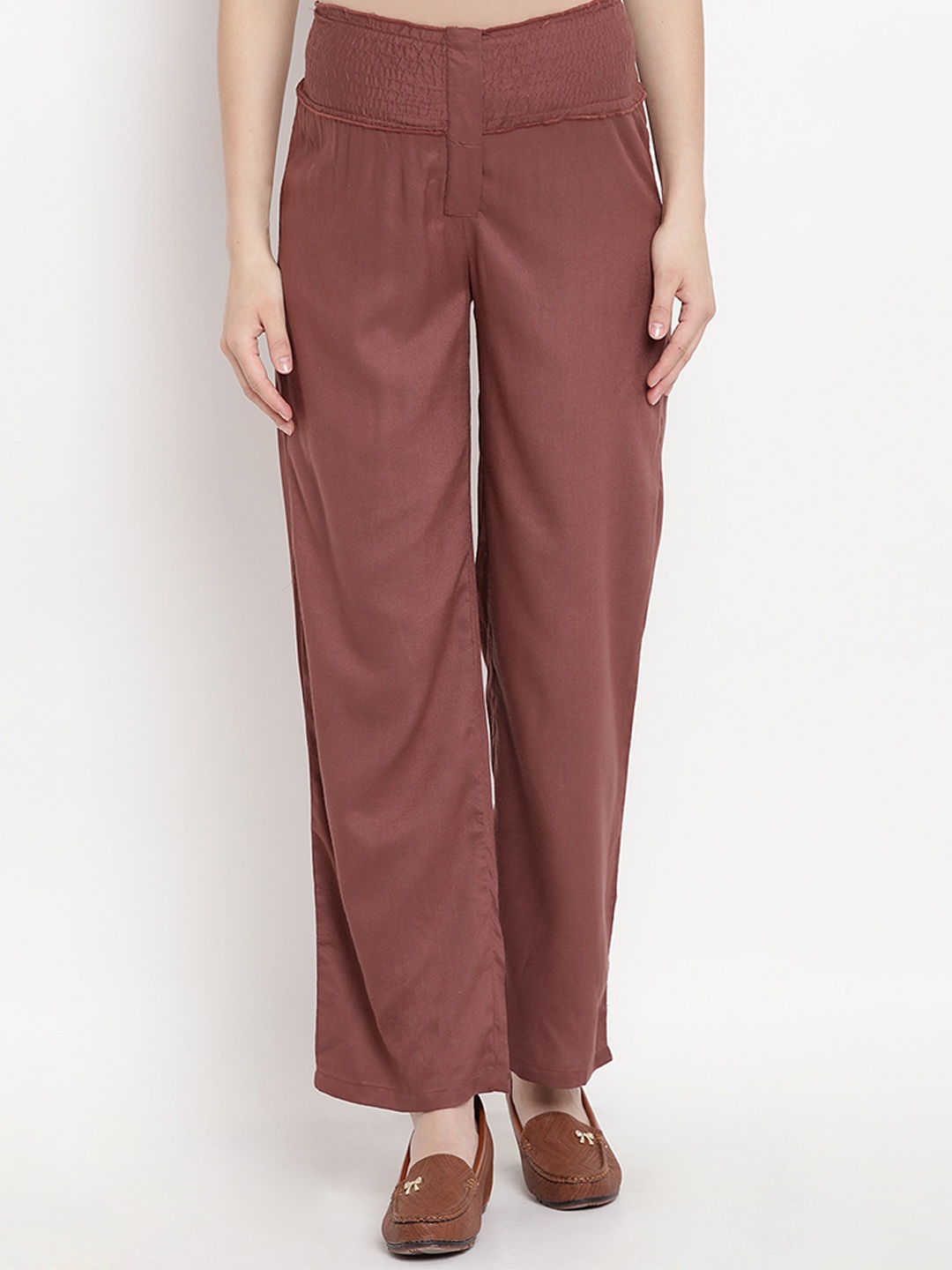 

Mine4Nine Women Brown Comfort Regular Fit Solid Parallel Maternity Trousers