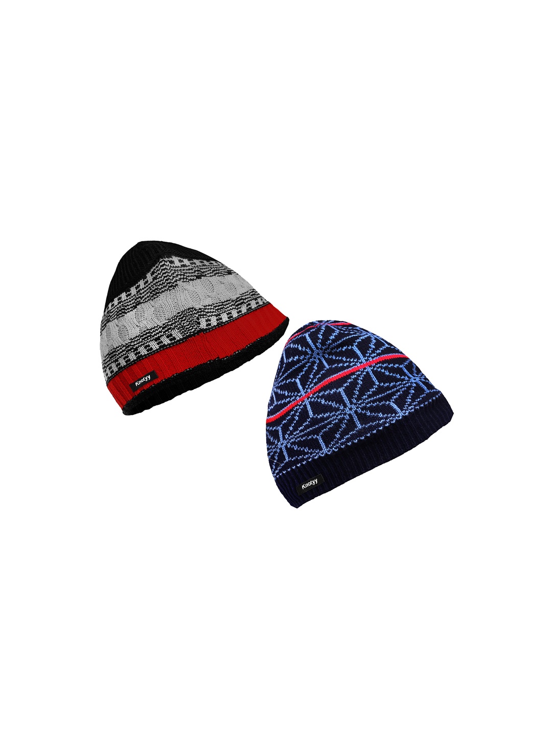 

Knotyy Pack of 2 Men Blue & Grey Self Design Beanie
