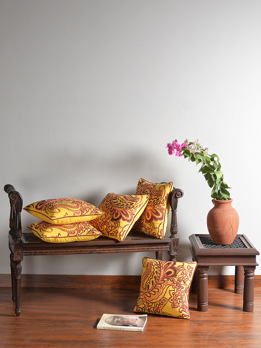 

Deco Window Set of 5 Ethnic Motifs Square Cushion Covers, Yellow