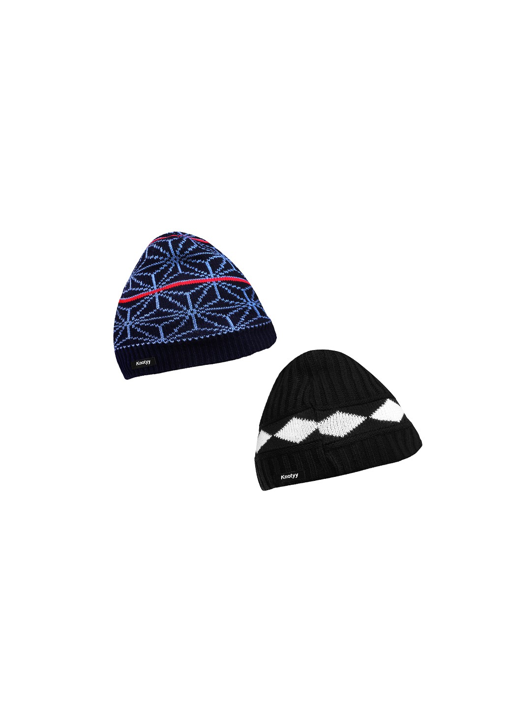 

Knotyy Pack of 2 Men Blue & Grey Self Design Beanie