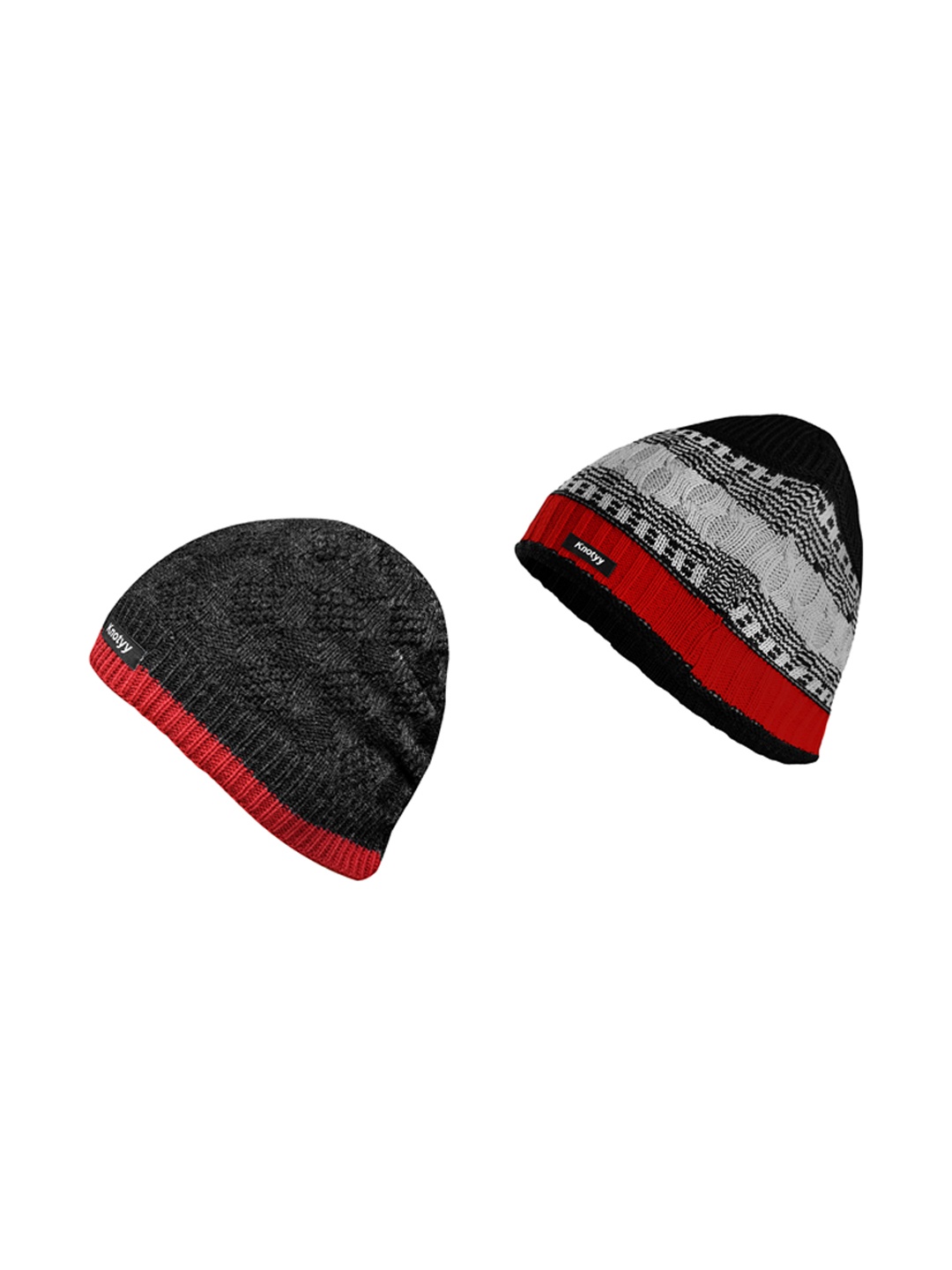 

Knotyy Men Pack of 2 Self Design Beanie, Multi
