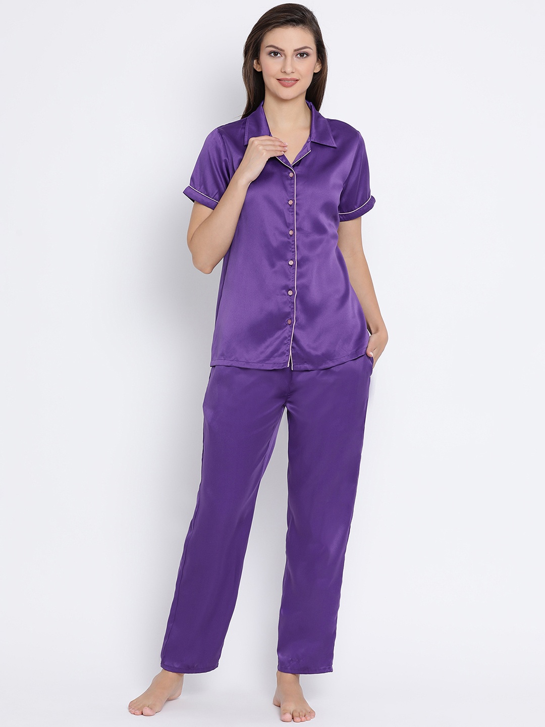 

Clovia Women Purple Solid Night suit NS1191R15XL