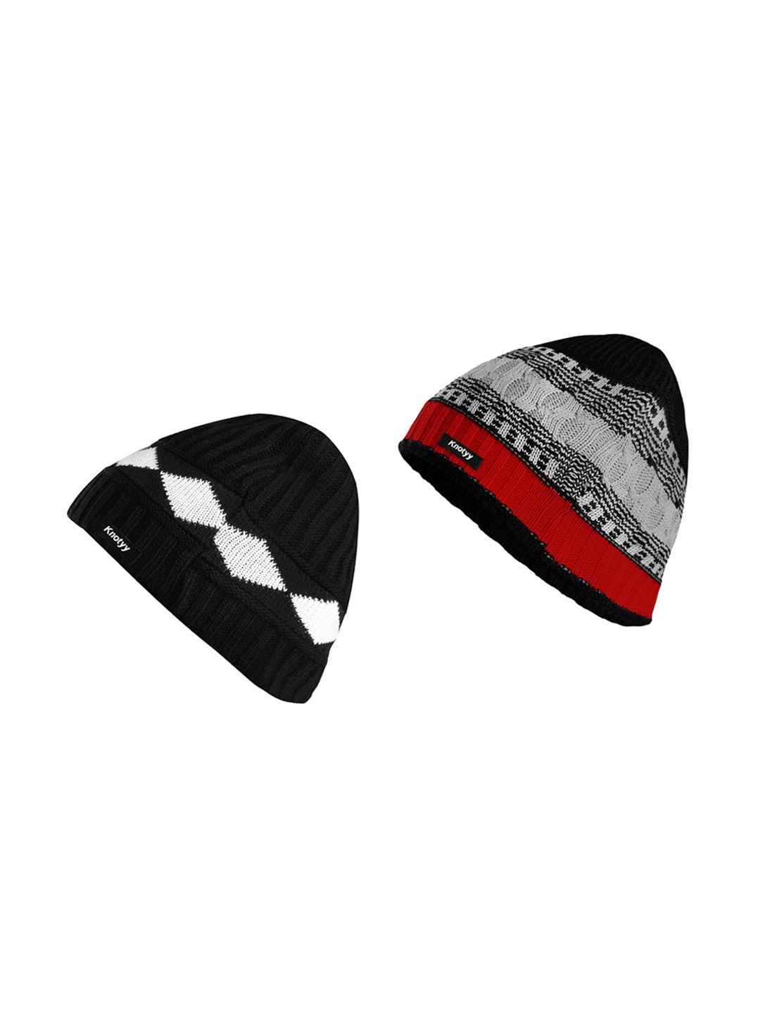 

Knotyy Men Pack of 2 Beanies, Black