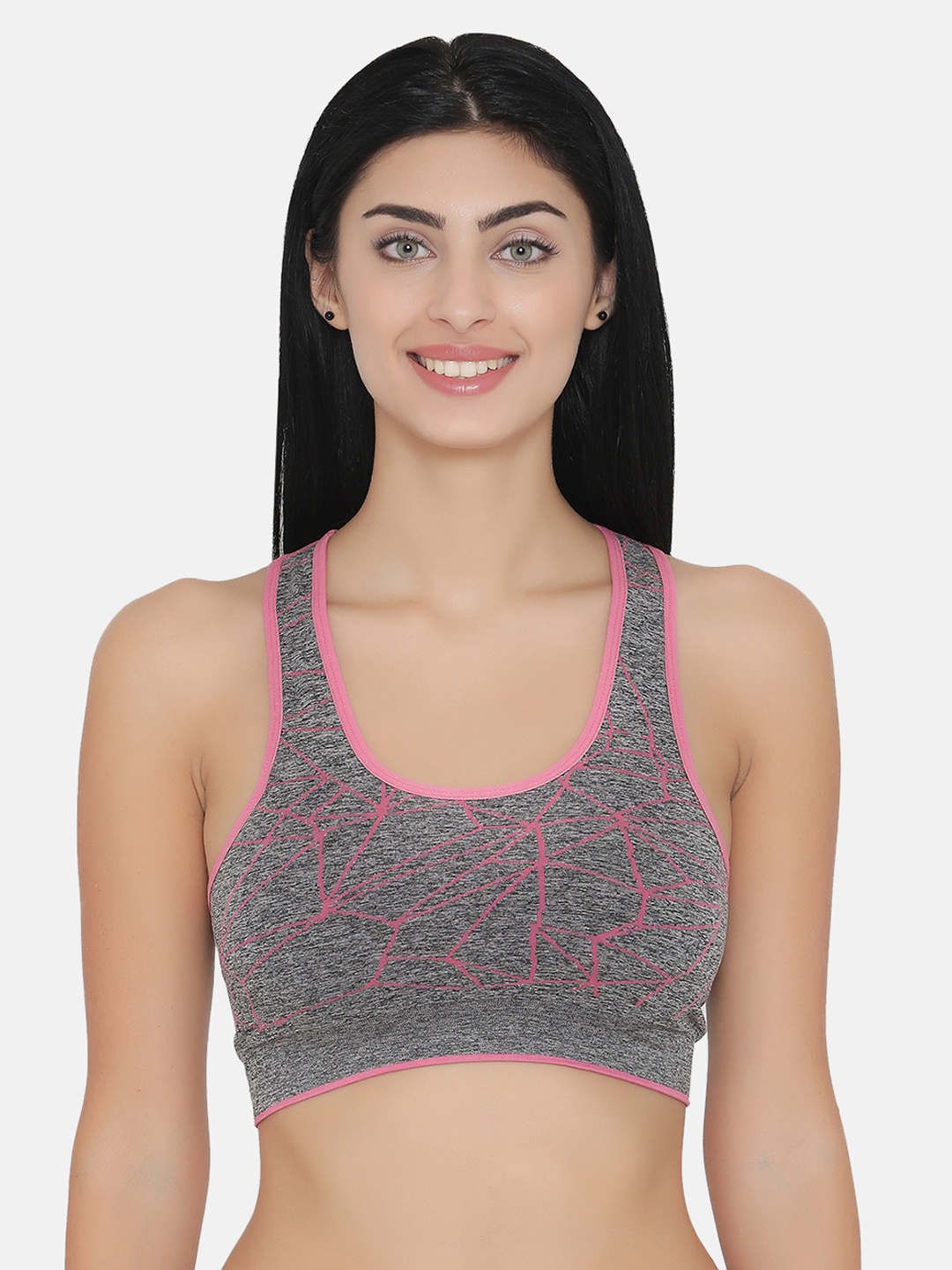 

Clovia Padded Printed Racerback Sports Bra, Pink