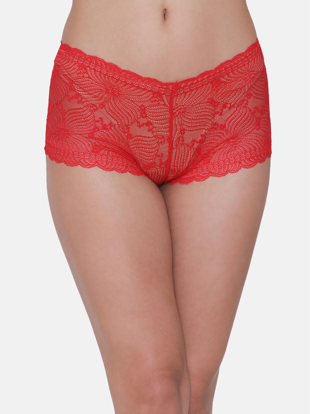 

Clovia Women Red Self-Design Lace Boyshorts PN5002R04XXL