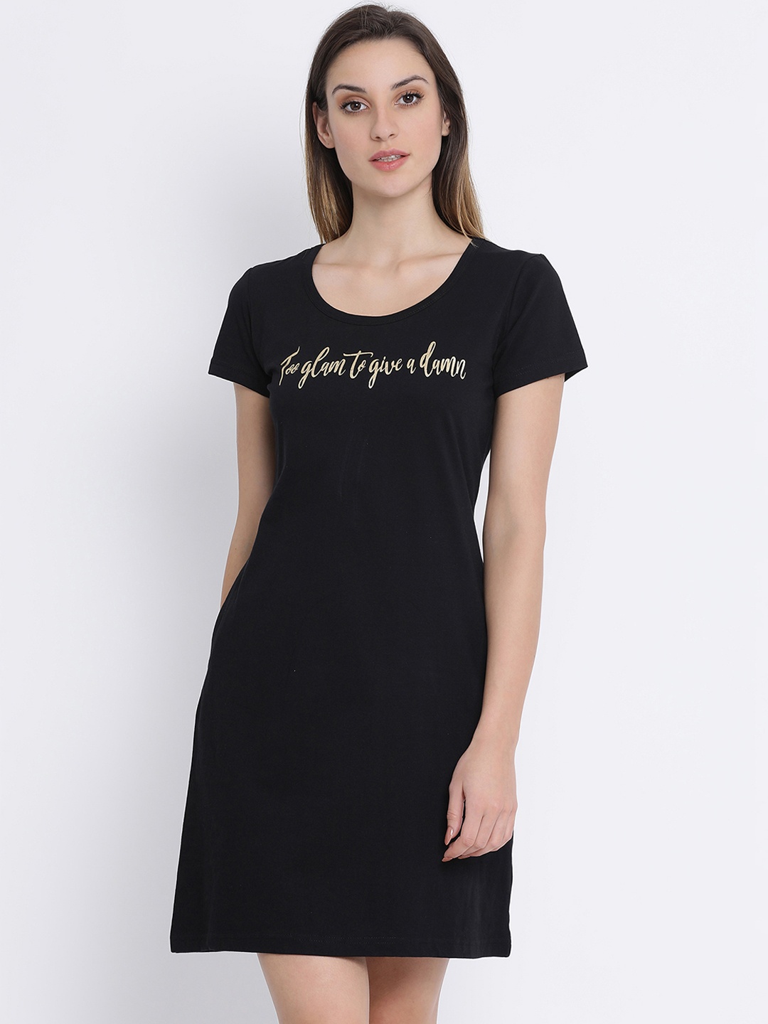 

Clovia Women Black Printed Nightdress NS1209A13XL