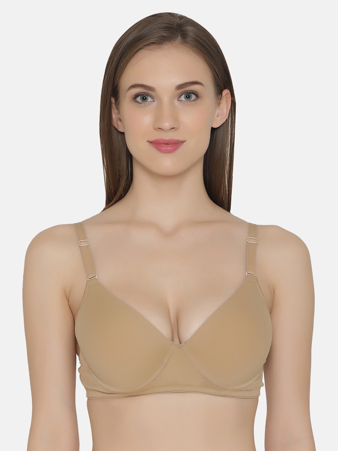Clovia Cotton Padded Underwired Multiway Push-Up T-Shirt Bra, Beige