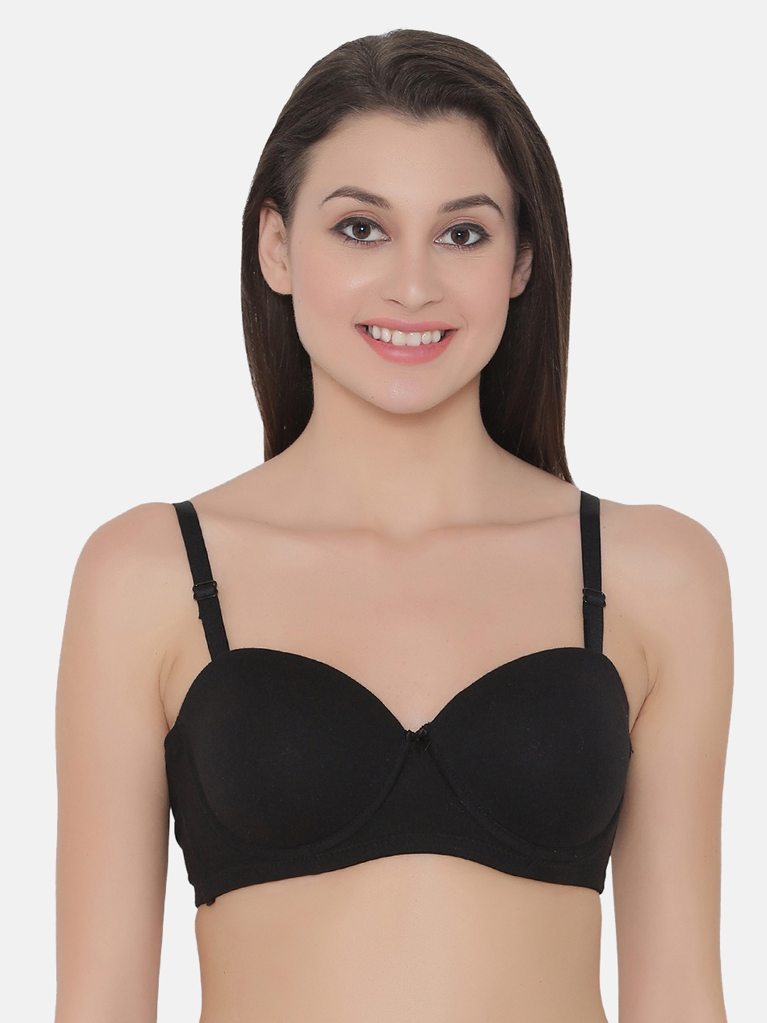 

Clovia Lightly Padded Underwired Full Cup Multiway Strapless Balconette Bra BR1368R1332B, Black