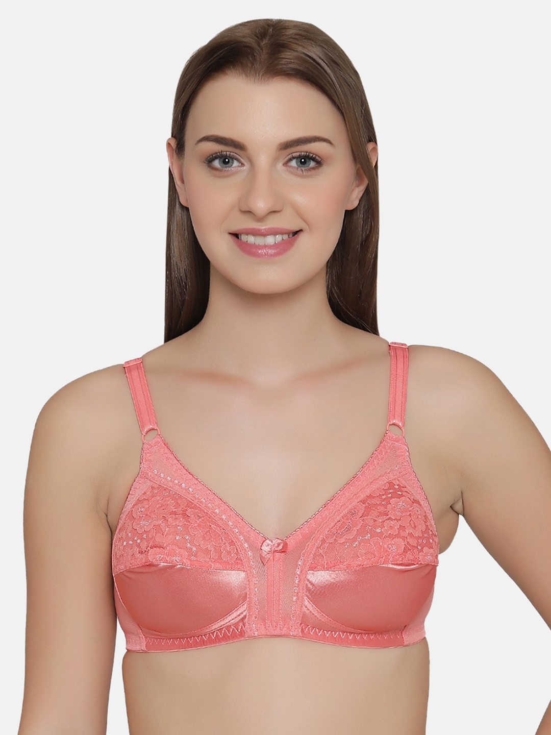 Clovia Non-Padded Non-Wired Full Cup Plus Size Bra, Orange