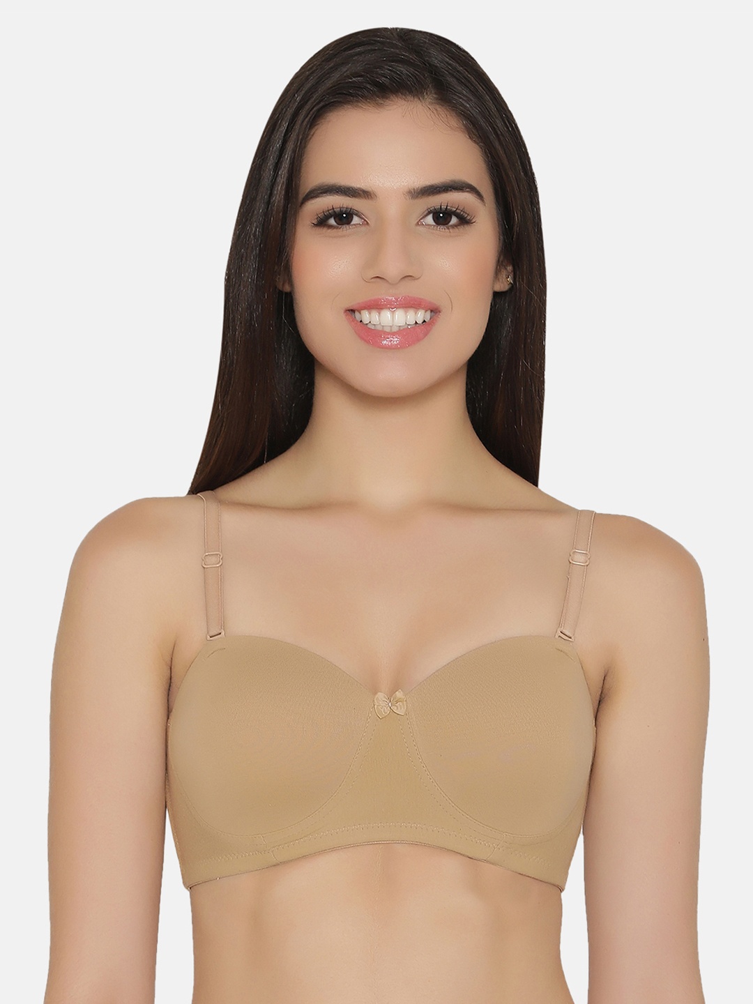 Clovia Cotton Padded Non-Wired Strapless Bra, Beige