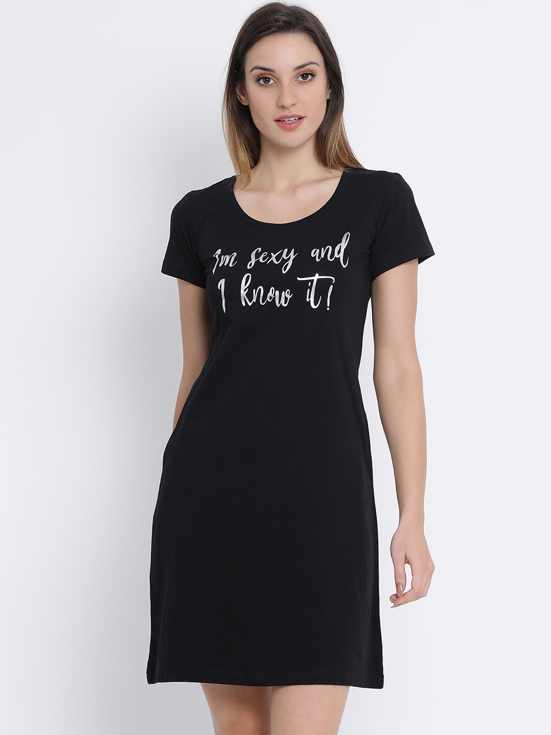 

Clovia Black Printed Nightdress NS1209P13XL
