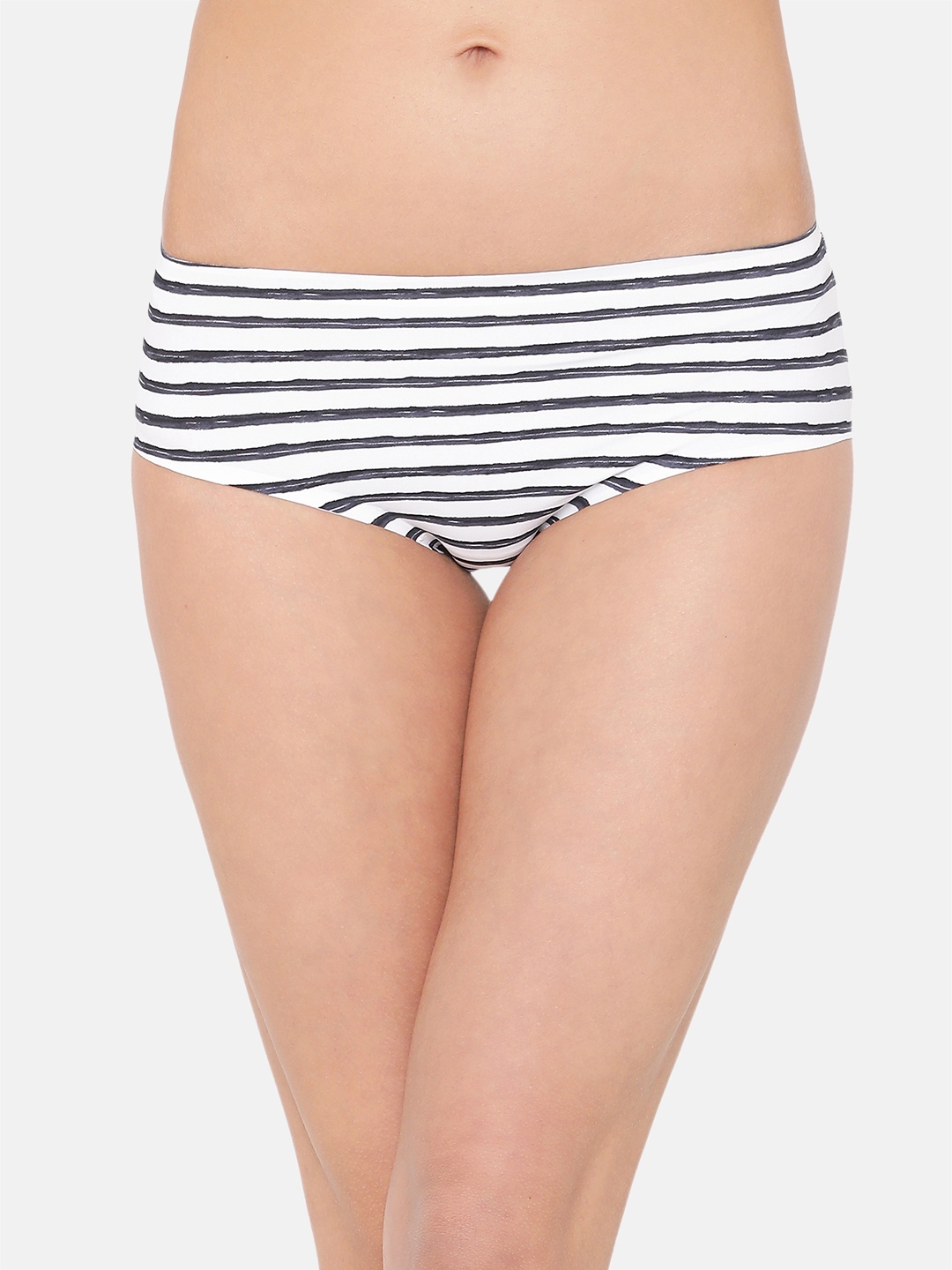

Clovia Women White & Blue Striped No Panty Line Mid-Rise Hipster Brief PN5005R18L