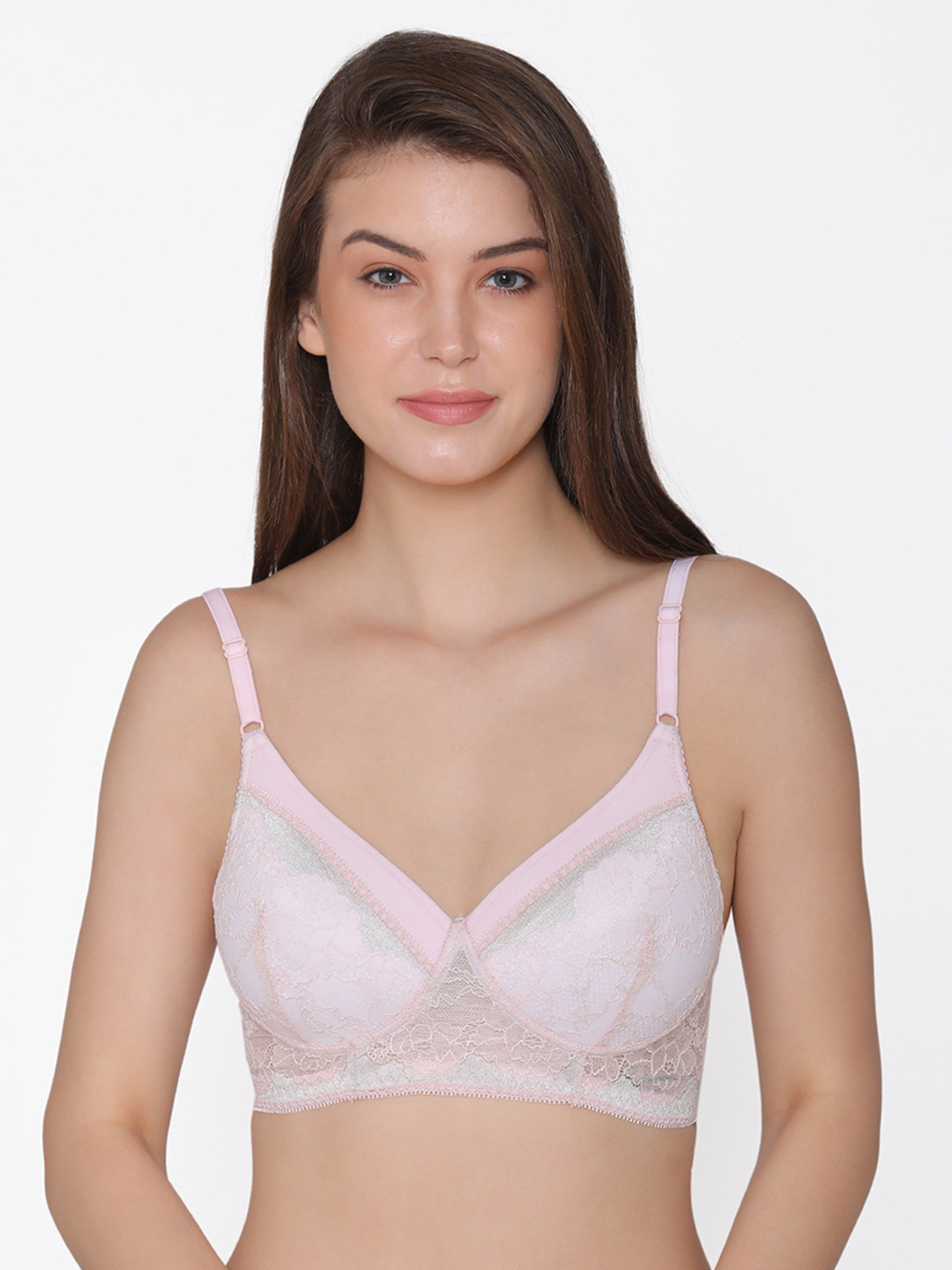 

Clovia Lace Lightly Padded Non-Wired Bridal Bra, Pink