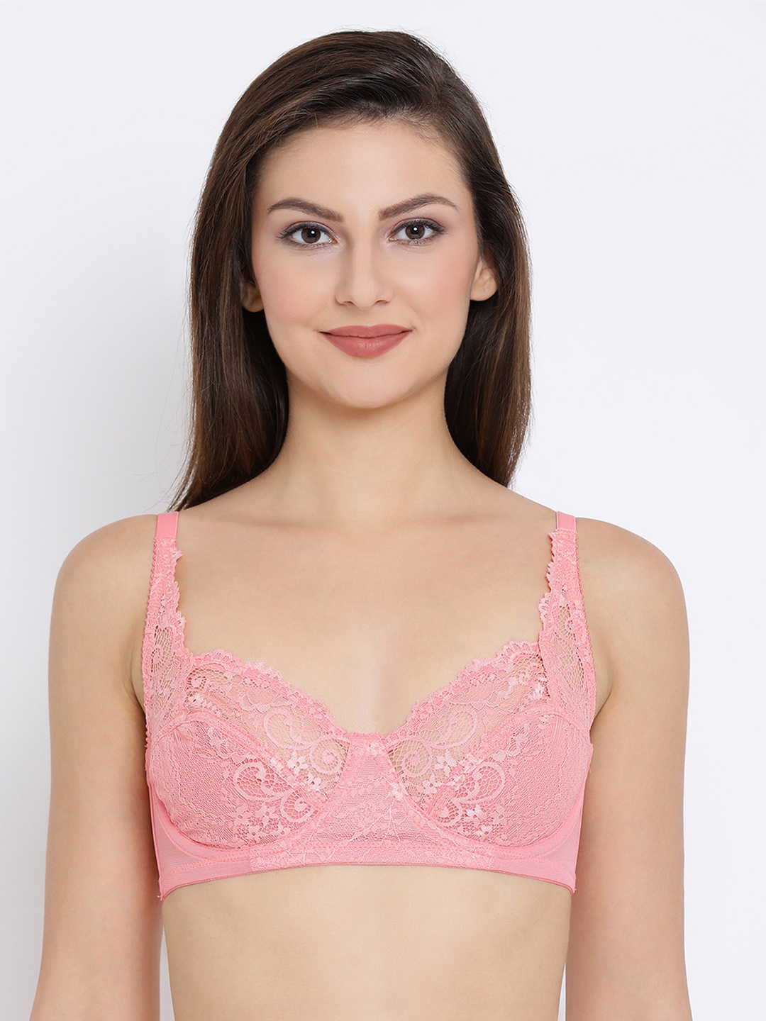 

Clovia Lace Non-Padded Underwired Full Figure Bra, Pink