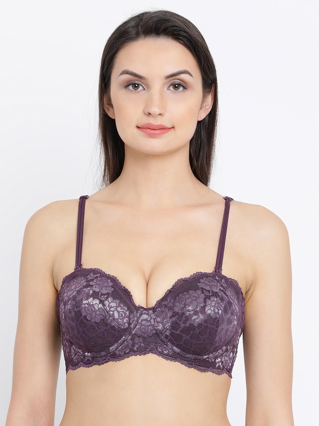 

Clovia Lace Lightly Padded Underwired Bridal Bra, Purple