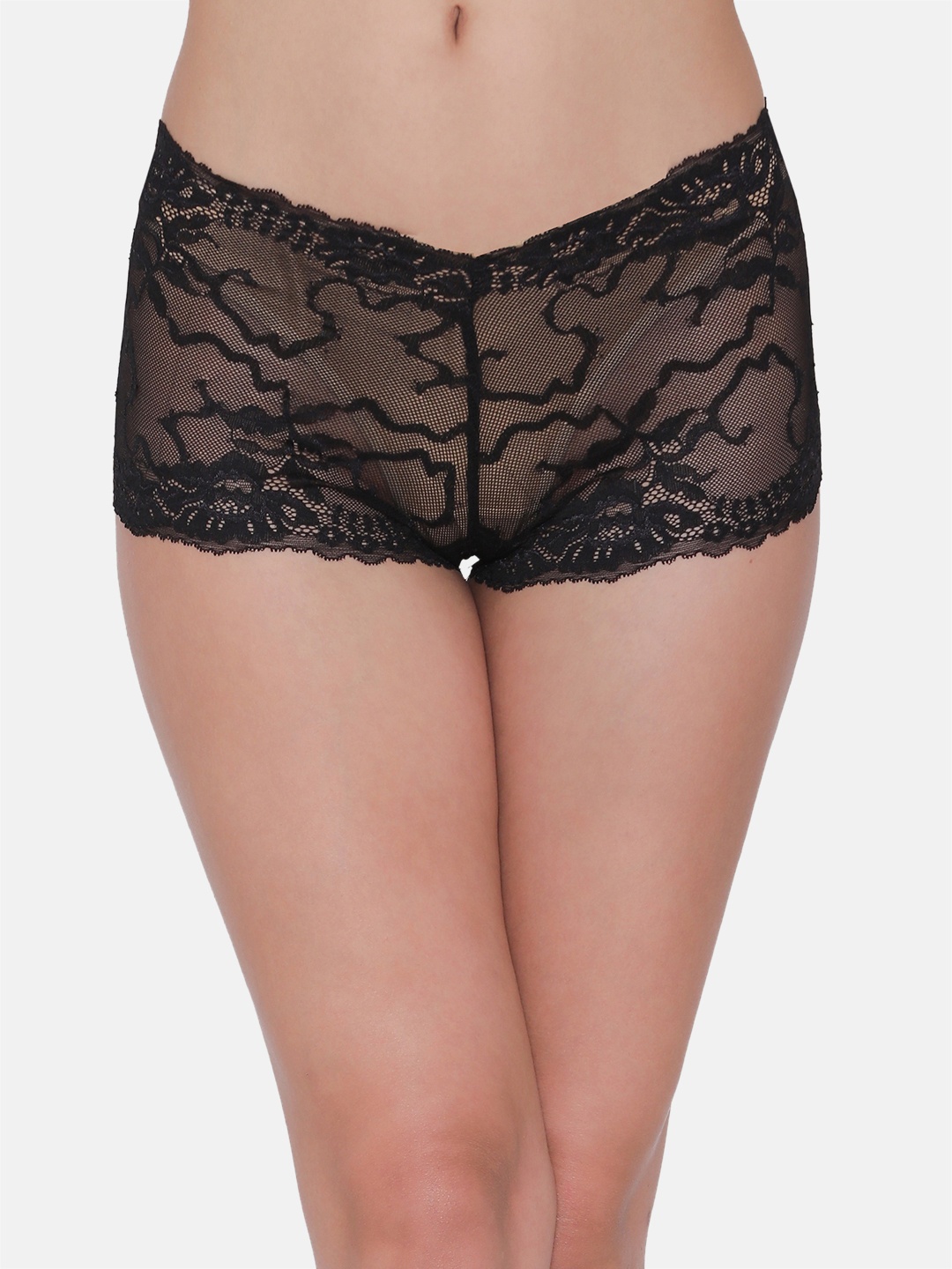 

Clovia Women Black Self-Design Lace Boyshorts PN5002R13XXL