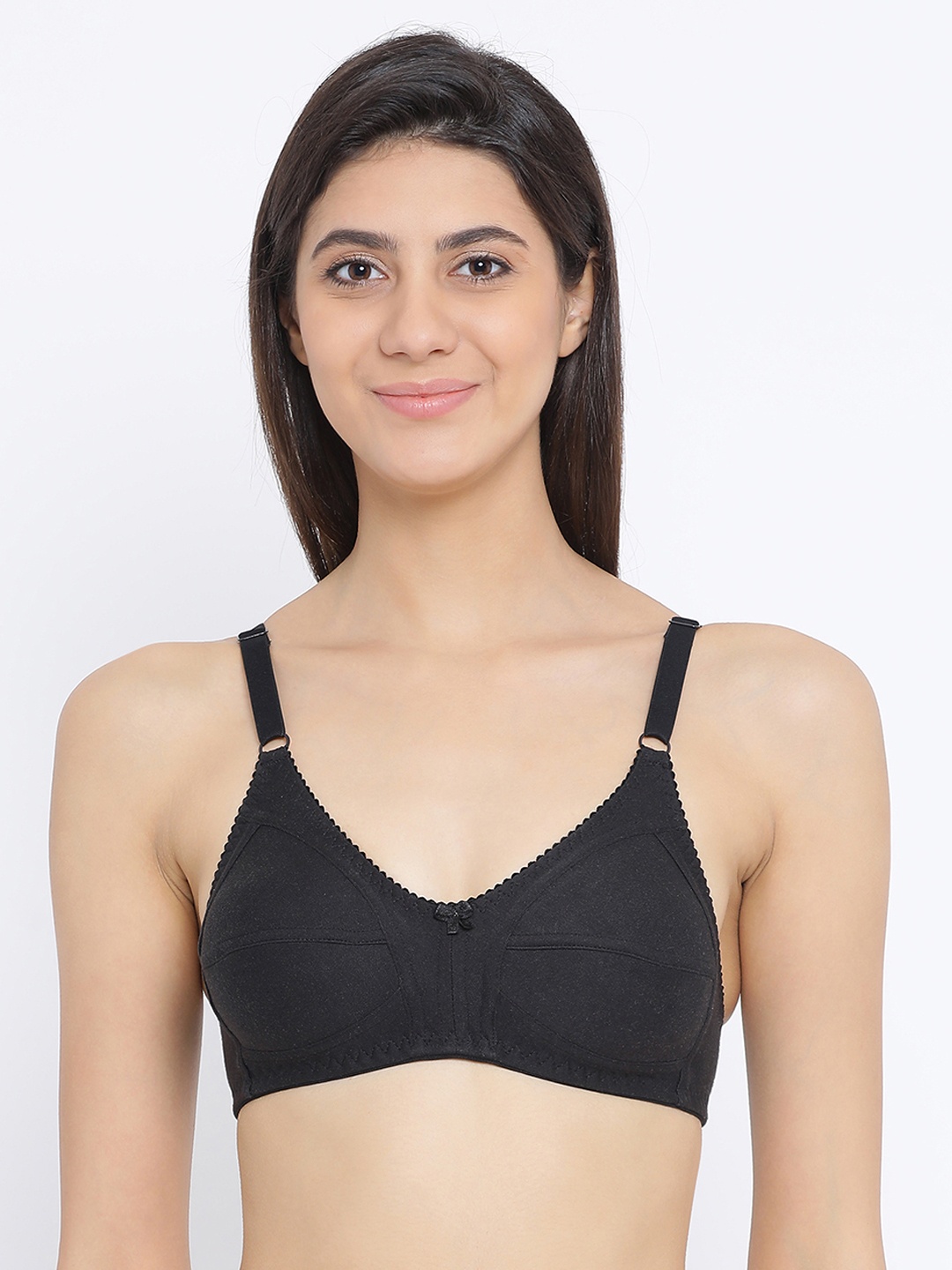 Clovia Cotton Rich Non Padded Non-Wired Bra, Black