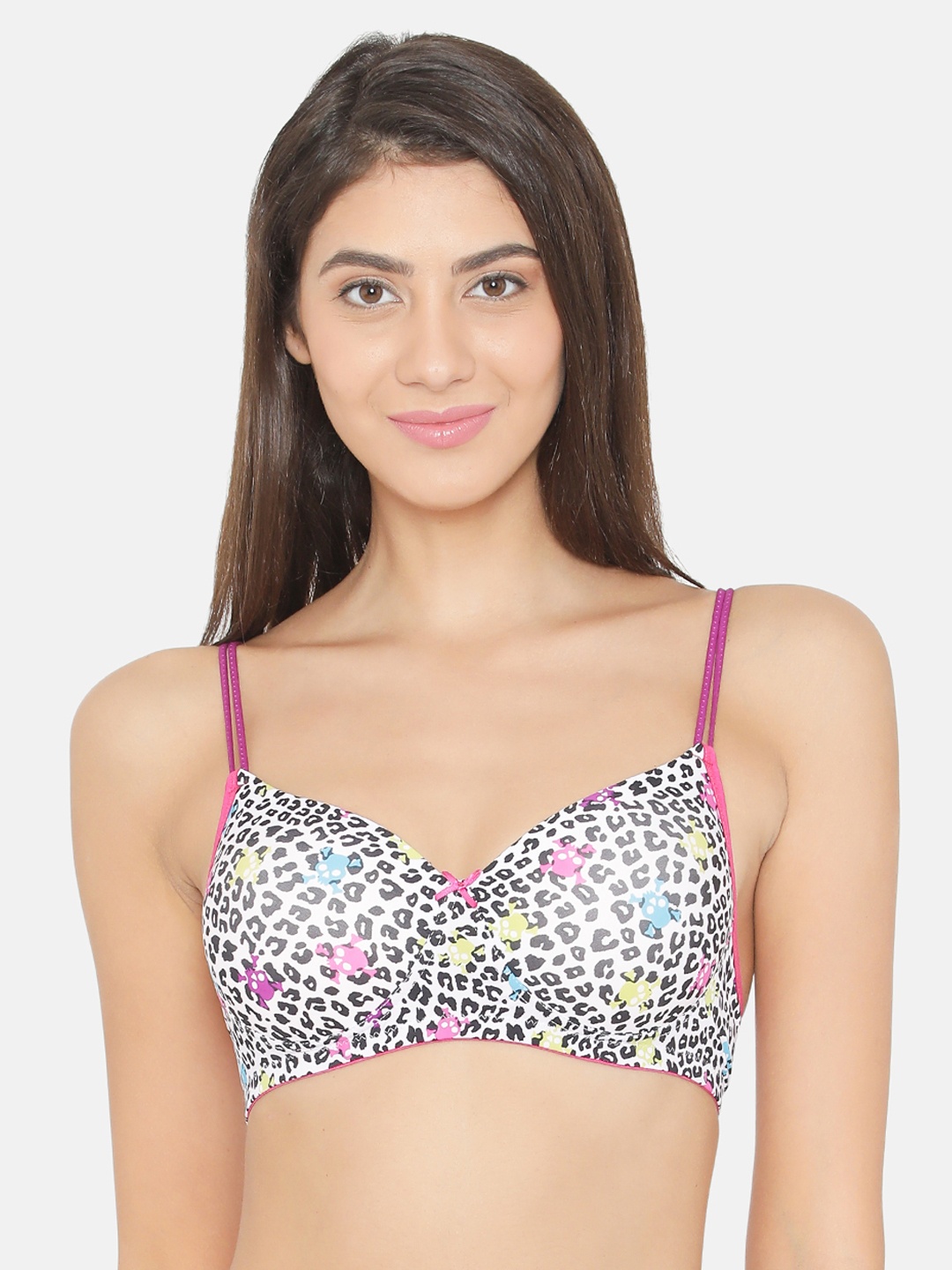 Clovia Padded Non-Wired Printed T-Shirt Bra, Pink
