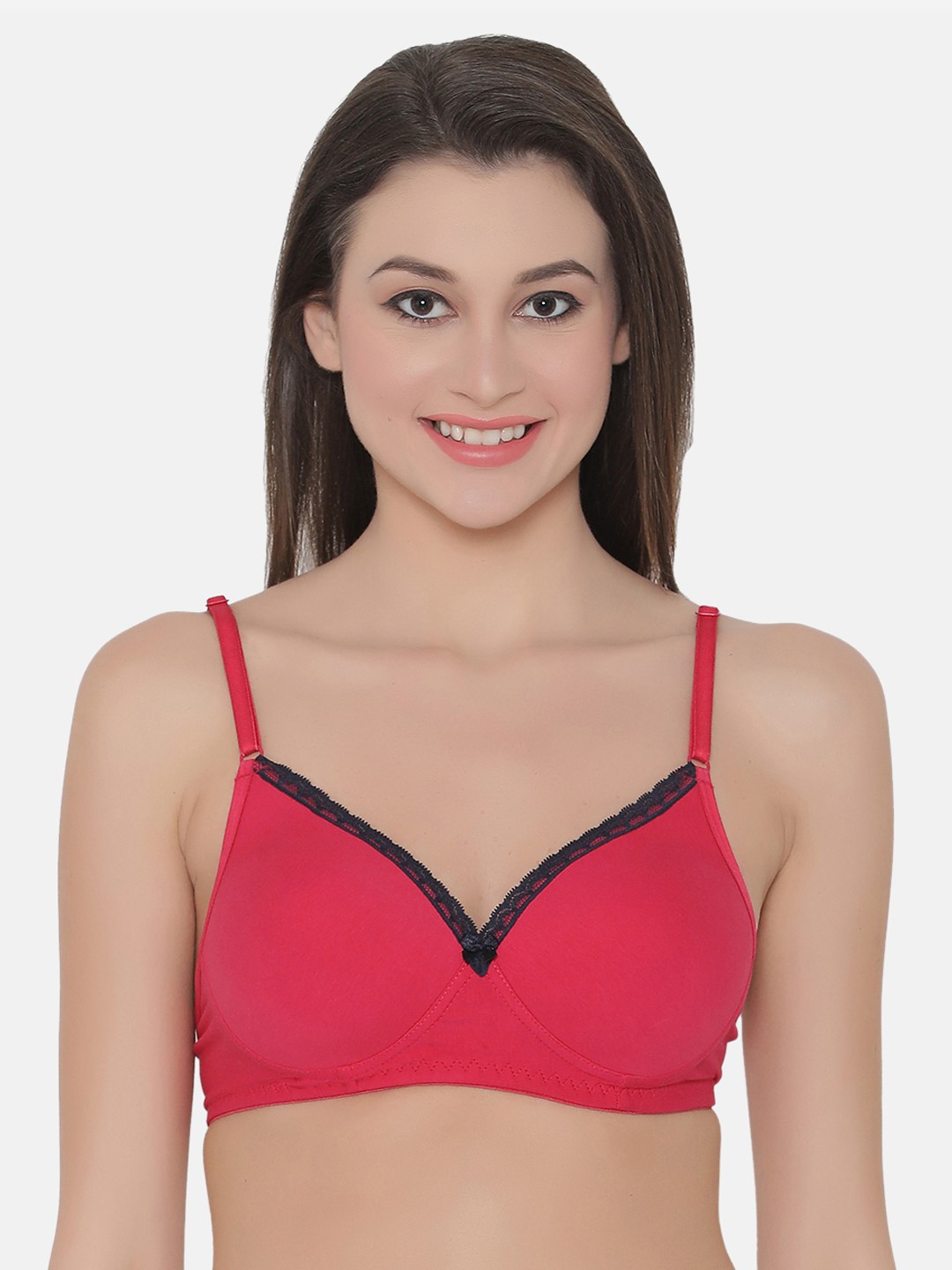 

Clovia Cotton Non-Wired Lightly Padded T-Shirt Bra, Pink