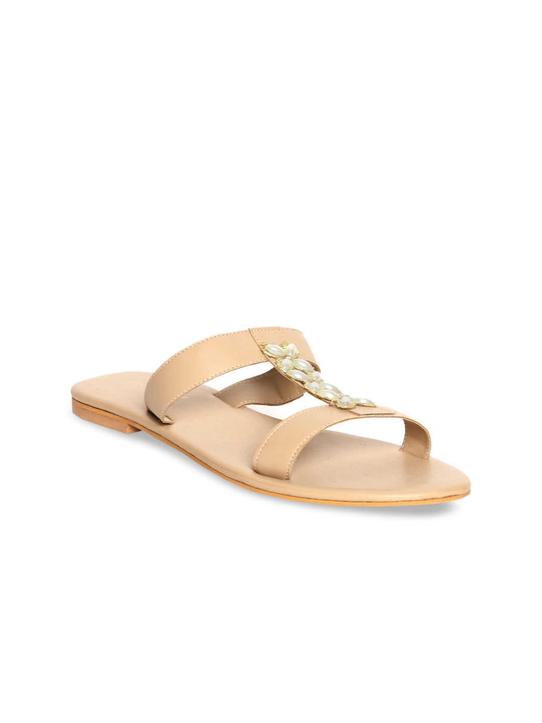 

Monrow Women Beige Embellished Open Toe Flats