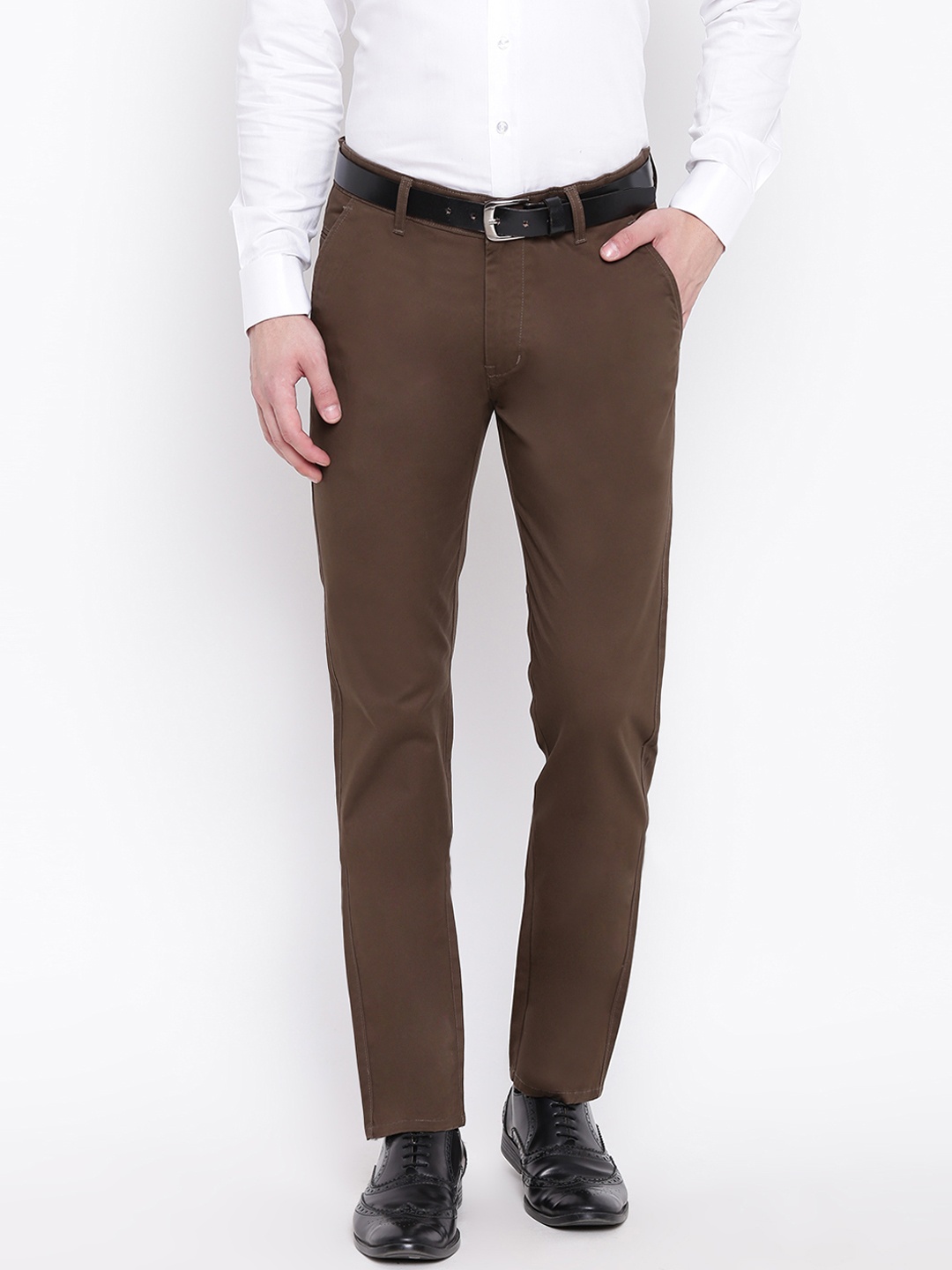 

Hancock Men Brown Slim Fit Solid Formal Trousers