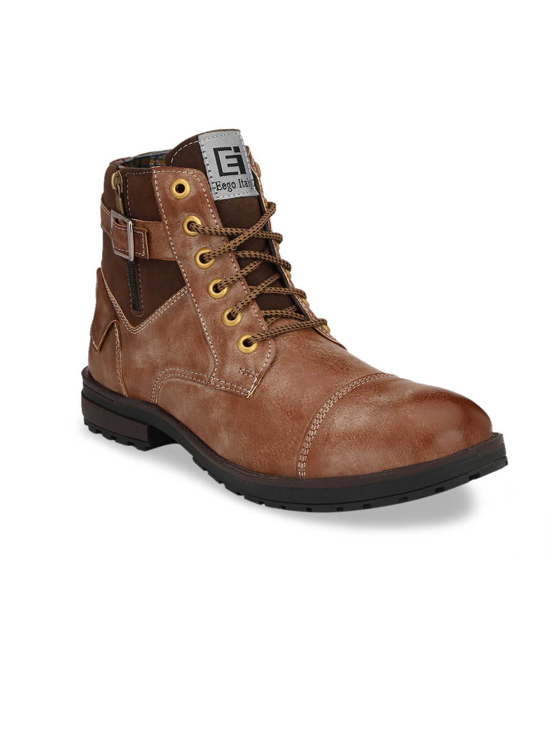

Eego Italy Men Brown Colourblocked High-Top Flat Boots